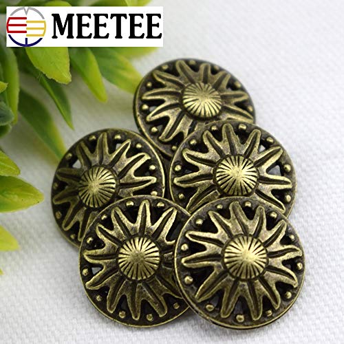 Maslin 10pcs 21mm Metal Retro Flower Sewing Button Antique Bronze Hollow Out Decorative Button Overcoat Accessories E4-18 - (Color: Brass, Size: 21mm)