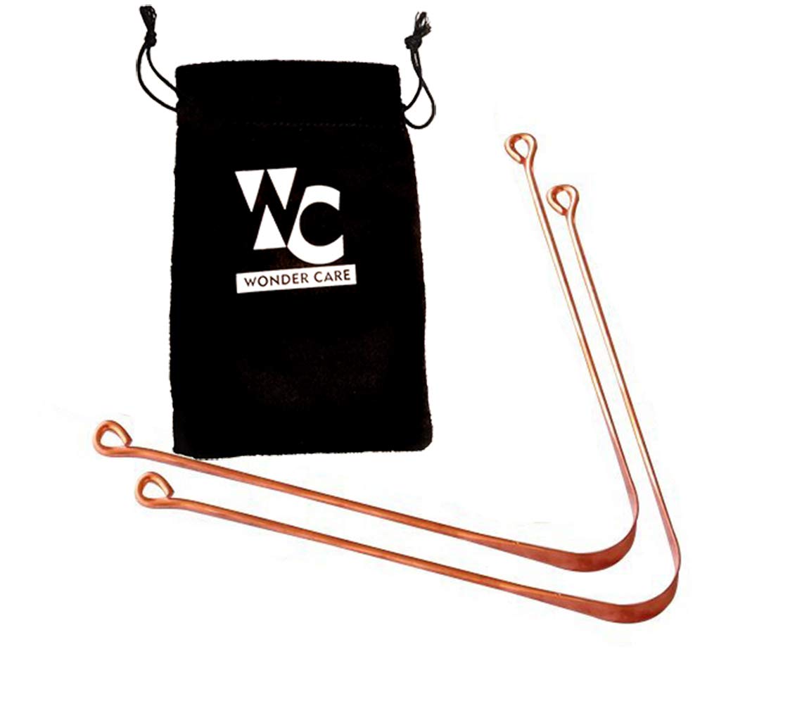 Wonder Care - 100% Copper Tongue Scraper/Cleaner Ayurvedic Antibacterial for Optimal Oral Hygiene (2 Pieces with Pouch)
