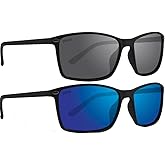 Epoch Eyewear Murphy Sport Fashion Motorcycle Riding Sunglasses 2 Pair (Black Frame/Smoke Polarized Lens, Black Frame/Blue Mirror Polarized Lens)