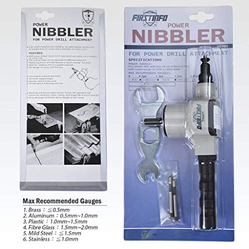 FIRSTINFO Taiwan Pro Auto Body Sheet Metal Cutter - Power Drill Nibbler with Extra 2 Punches Nibbler Drill Attachment for Straight Curve and Circle Cutting