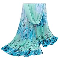Women Rose Pattern Chiffon Elegant Scarves Vovotrade (Blue)