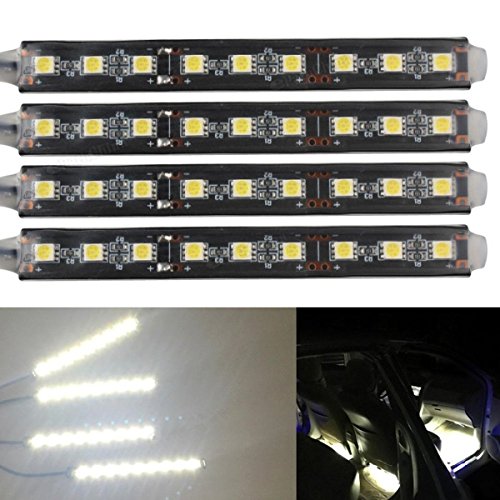 Car Interior Lights, EJ's SUPER CAR 4pcs 36 LED DC 12V Waterproof Atmosphere Neon Lights Strip for Car-Car Auto Floor Lights,Glow Neon Light Strips for All Vehicles (White)