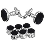 Areke Tuxedo Mens Cufflinks And Studs Set For Formal Shirts Business Wedding With Shiny Silver Trimming Style Set of 8