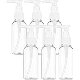 6Pcs 50ml/1.67Oz Clear Plastic Pump Bottles with White Dispenser Refillable Travel Lotion Pump Bottles Leakproof Empty Cosmetic Containers for Shampoo, Conditioner, Liquid Soap, Cream