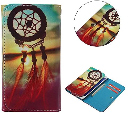 Universal Cell Phone Flip Case Compatible Huawei P20 Pro 6.1" and More, Tenplus PU Leather Skin Protective Folio Case Cover Wallet Clutch Bag with Card Slots (Sunset Dreamcatcher)