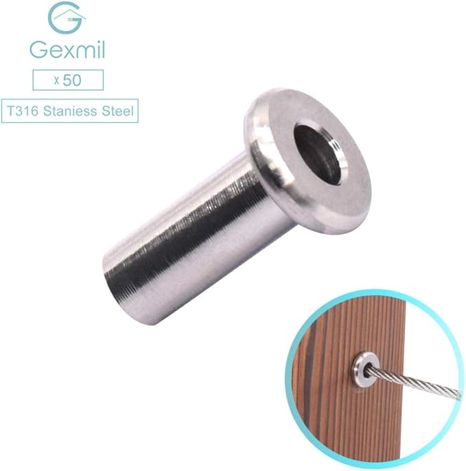 [50 pcs] Stainless Steel Cable Railing Protective Sleeve Grommet for 1/
