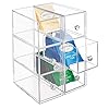 mDesign-Plastic-Kitchen-Pantry-Cabinet-Countertop-Organizer-Storage-Station-with-3-Drawers-for-Coffee-Tea-Sugar-Packets-Sweeteners-Creamers-Drink-Pods-Packets-4-Pack-Clear mDesign Handy Tea Box Storage Unit with Room for Different Types of Teabags – Sturdy Storage Box for Use in The Kitchen…