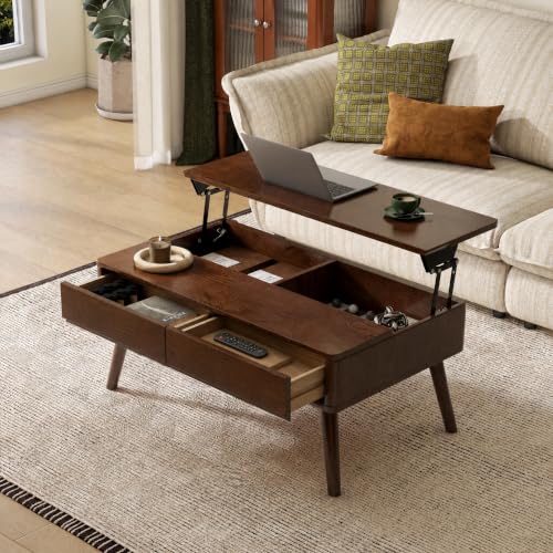 Solid Oak Wood Lift Top Coffee Table for Living Room, Fully-Assembled |