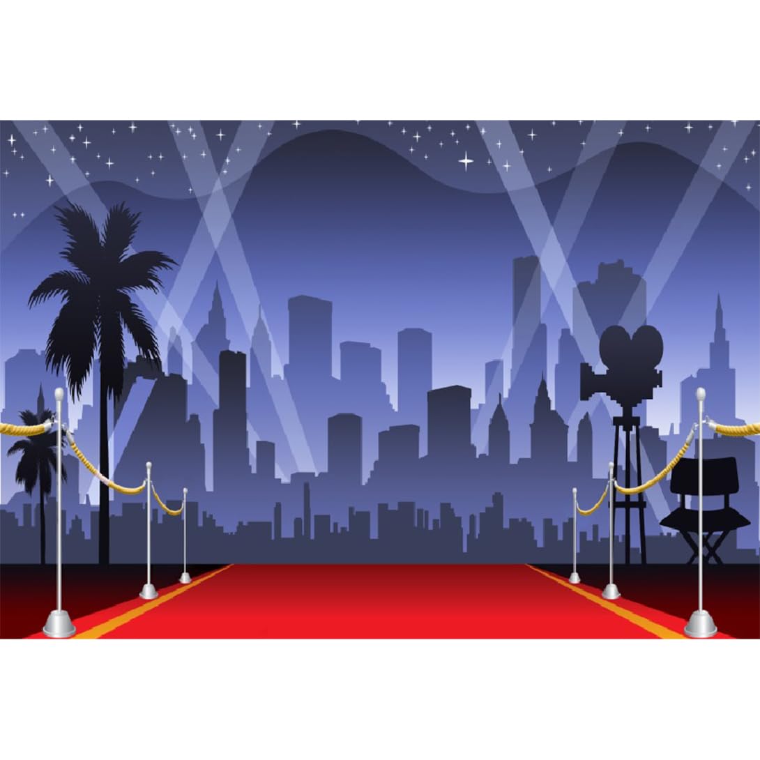 Aoihrraan 3x2m Red Carpet Event Backdrop VIP Celebrity Catwalk Spotlights Starry Sky City Night View Photography Background Awards Ceremony Stage Show Prom Party Decor Portrait Photo Studio Props