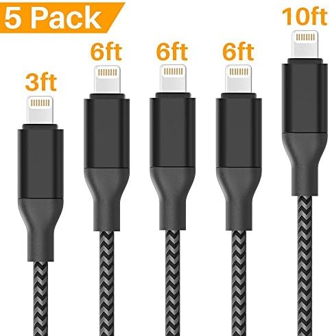 iPhone Charger,Lansen Lightning Cable 5Pack Nylon Braided iPhone Cable for iPhone X/8/8 Plus/7/7 Plus/6s/6s Plus/6/6Plus/5s iPad/iPod(Black Silver)