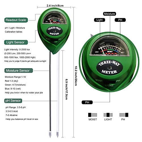 LILIANDA Soil Moisture Meter for Potted Plants, 3 in 1 Soil Ph Test Kit