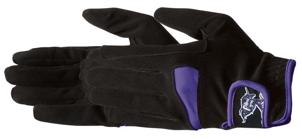 PFIFF 102534 Unicorn Riding Glove Two-Tone Reinforcement Black/Purple 8 Years
