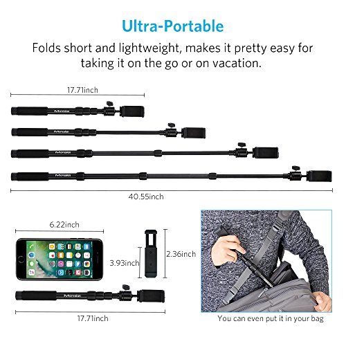 Camera Tripod, Moreslan Extendable Aluminum Bluetooth Selfie Tripod 360 Degree Adjustable Monopod Stand with Remote Control for Phone (Smartphone), Gopro and Digital Cameras - Black