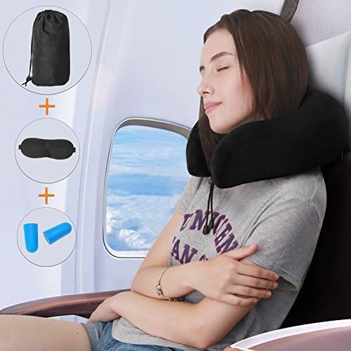 Forsuvida Travel Pillow Neck Pillow With Memory Foam And Soft Cover On Airplane Train With Eye Mask, Ear Plugs And Traveler Bag