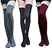 AM Landen Large 3 pairs Black Gray and Burgundy Gothic Lolita Thigh High Socks Over Knee Socks Women Sexy Stockings