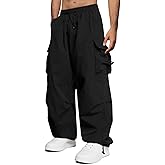 Runcati Mens Baggy Cargo Pants Casual Parachute Pant Loose Fit Drawstring Elastic Waist Harem Joggers for Streetwear