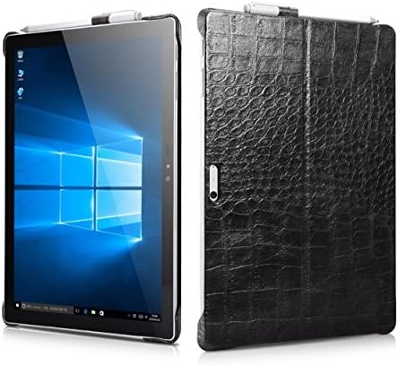 Surface Pro4 12.3" Housse en cuir véritable, i-Nings Vintage haute qualité en cuir véritable durable couverture arrière mince avec porte-stylo pour Microsoft Surface Pro4 12,3 pouces (noir)