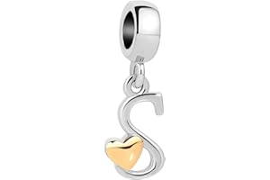 QueenCharms Initial A-Z Letter Charm Golden Heart Alphabet Dangle Beads for Bracelets & Necklaces