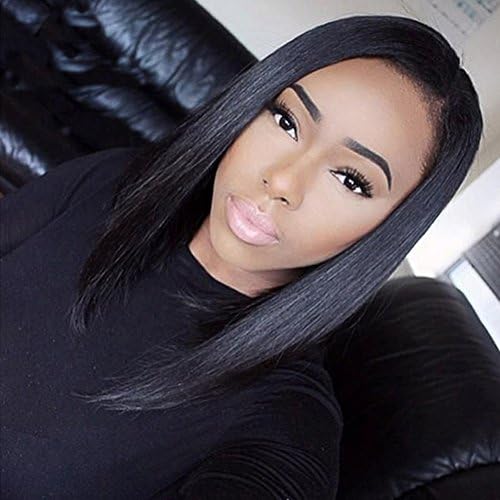 ALI V Short Straight Bob Wig Brazilian Virgin Lace Front Human Hair Wigs For Black Women 150% Density Natural Color (8inch, Front lace wig)