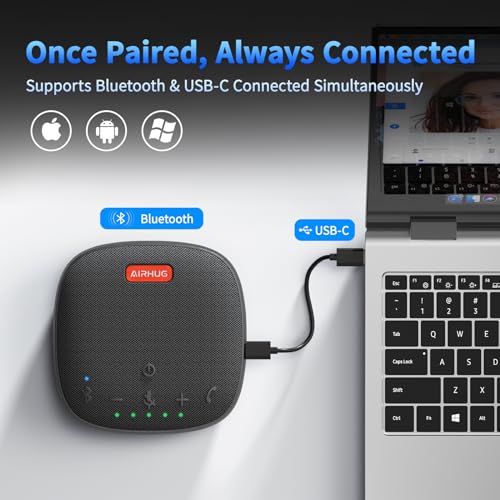 AIRHUG Bluetooth Speaker Microphone - USB Conference Speaker - Portable for Home Office