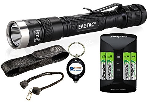 BUNDLE: EagleTac P25A2 CREE XM-L2 U2 Cool White Flashlight 470 Lumens w/ Energizer CHPROWB4 battery charger with 4x AA Energizer NH15 Rechargeable batteries, and Lightjunction Keychain light