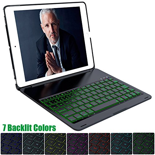 Ipad pro 10.5 case with keyboard, fkant 7 backlit color…