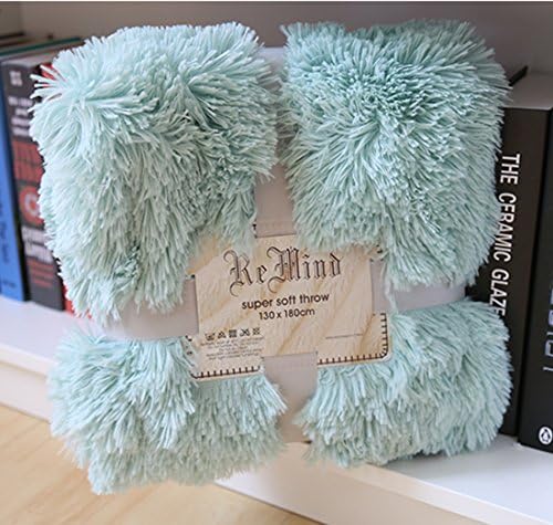 Super Soft Shaggy Long Faux Fur Throw Blanket Solid Decorative, 50x70 inch Polyester by HugeHug (Light blue)