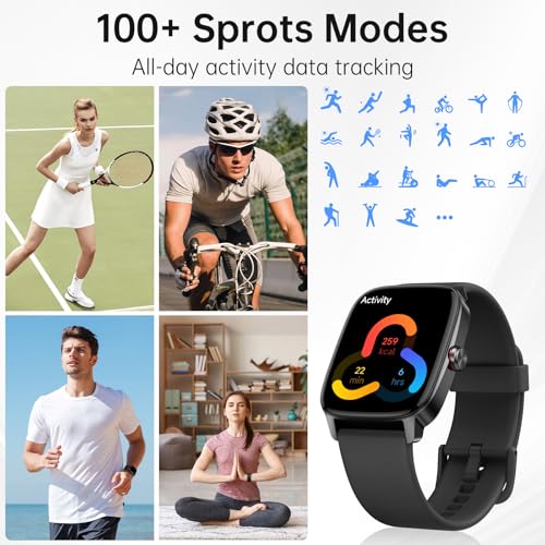 Smart Watch for Men Women, Bluetooth Call Smartwatch with AI Voice, 1.85" HD DIY Dial Fitness Watch, Heart Rate/SpO2/Steps/Sleep Monitor, 100+ Sports Modes, IP68 Waterproof Watch for Android iOS