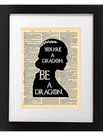 Game of Thrones Art - Khaleesi Dragon Quote - Vintage Dictionary Print 8x10 inch Home Vintage Art Abstract Prints Wall Art for Home Decor Wall Decorations For Living Room Bedroom Office Ready-to-Frame