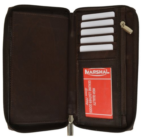 Marshal Checkbook Holder Wallet with All Around Zipper and Pull Out Checkbook (Brown)