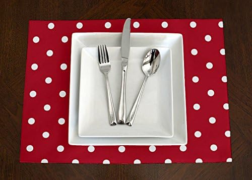 Red and White Modern Contemporary Polka Dot Placemat Topper Table Mat Set of 4