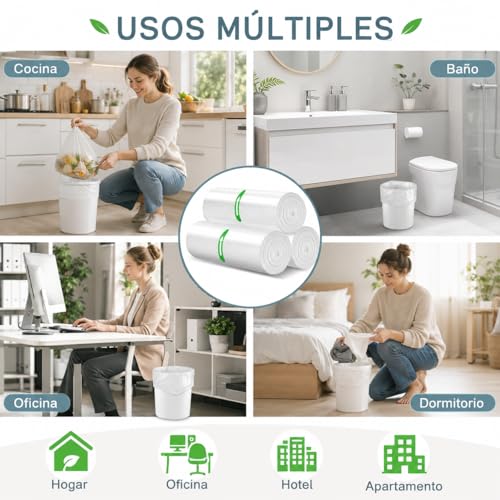 JZCQZCXB Bolsas de Basura de 4 Galones 300 Piezas, Bolsas para Basura Medianas Biodegradables 50 * 60CM, Gruesas, Inodoras, Grandes, Compostables, ideal para Cocina, Baño, Oficina, Hogar (Blanco)