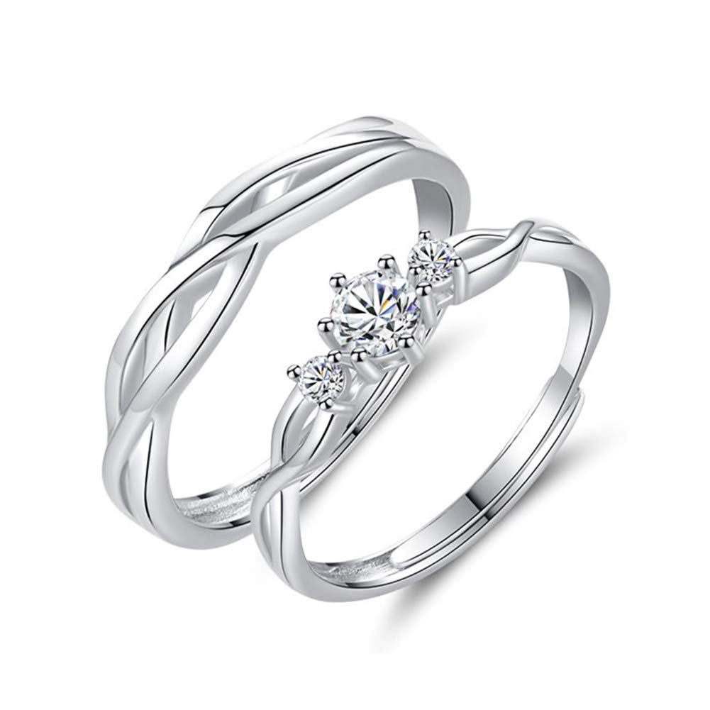 Zolkamery Couple Rings for Women Men, 925 Sterling Silver Celtic Knot Engagement Open Size Adjustable Cuff Rings, Wedding Promise Eternity Ring with Cubic Zirconia, Lover Gift for Wife Girls Ladies