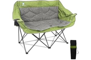 LANMOUNTAIN Folding Loveseat Camping Chair,Portable Double Chair w/Cup Holder,Wine Glass Holder,Carry Bag Heavy Duty Lawn Chair for 2 Adults,Perfect for Camp,Hiking,Picnics and Beach Trips,Green