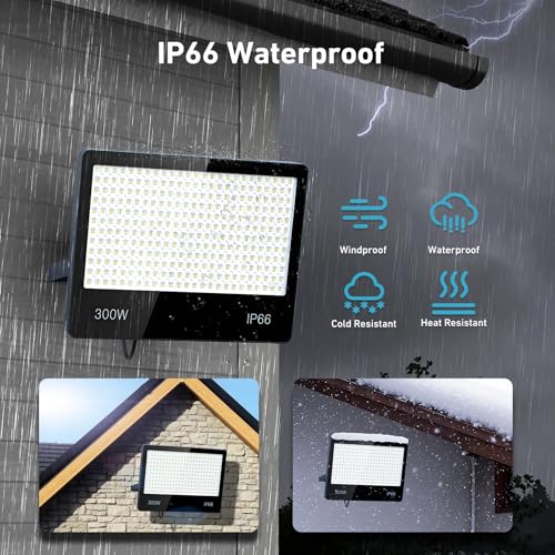 Outdoor LED Spotlight 300 W – 30000 LM 6500 K Super Bright Cool White Outdoor LED Headlight, IP66 Waterproof Security Light for Stadium, Patio, Road, Garage