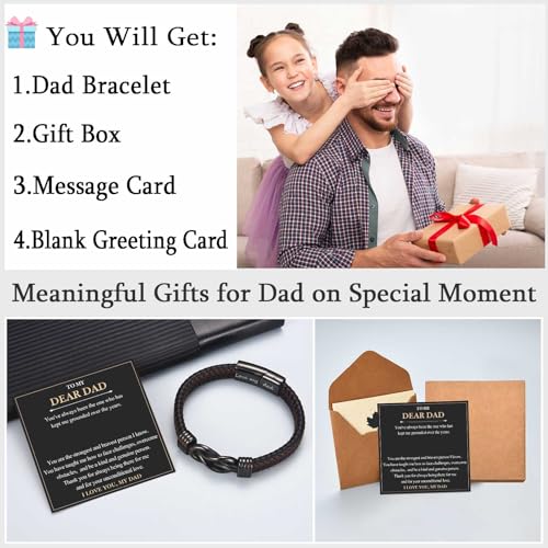 EYQV Gifts for Dad Husband Boyfriend Brother Son, Engraved Leather Bracelet Gifts for Nephew Grandson, Birthday Gifts Valentines Gifts Christmas Gifts for Men Teenage Boys