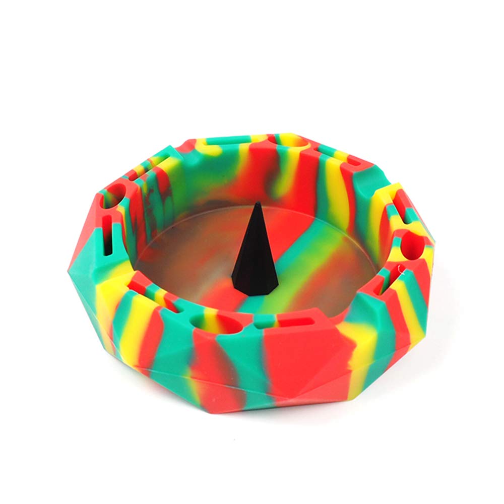 X-Value Dark Rasta Geometric Silicone Ashtray Eco-Friendly Portable Unbreakable Tabletop Tray for Cigarettes, Blunts, Most Cigars, Cigar, Lighters, Rolling Paper Minimalist Modern Style Decorative