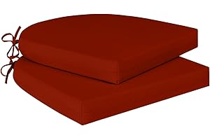 Cozyide Outdoor Chair Cushions, Waterproof Patio Seat Cushions with Adjustable Straps, Round Corner Patio Chair Cushions for Garden, Brick Red, 17x16x2 Inch (Pack of 2)