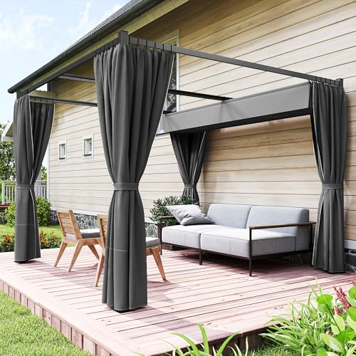 Outsunny 10' x 10' Retractable Pergola Canopy with Sidewalls, Metal Outdoor Gazebo Sun Shade Shelter for Garden, Porch, Patio, Deck, Deck, Dark Grey