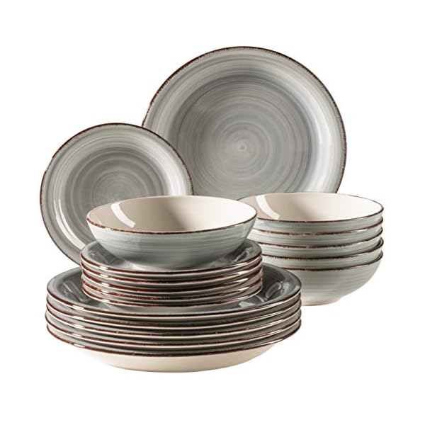 MASER-931875-Bel-Tempo-II-Plate-Set-for-6-People-in-Modern-Vintage-Look-18-Piece-Dinner-Service-Hand-Painted-Ceramic-Tableware-Service-Stoneware-Smoke-Blue MÄSER 931876 Bel Tempo II Plate Set for 6 People in Modern Vintage Look, 18-Piece Dinner Set, Hand-Painted Ceramic…