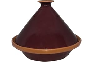 Raphael Rozen Tagine Pot Authentic Handmade Moroccan Clay Slow Cooker, Burgundy 10 Quart, Family Size with Recipe Book