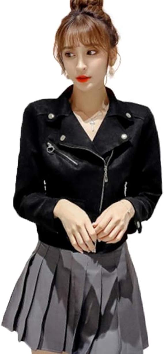 Amazon Ksila ジャケット レディース スリム アウター ショート丈 長袖 ブルゾン 革ジャン スエード カジュアル レザージャケット ファッション 春 コート ジャケット 通販