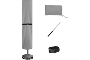 CoverFml Patio Umbrella Cover-420D Waterproof Rectangular Umbrella Cover-Fits 6-9Ft Outdoor Market Parasol, 13Ft Double Sided Umbrella(Grey) .