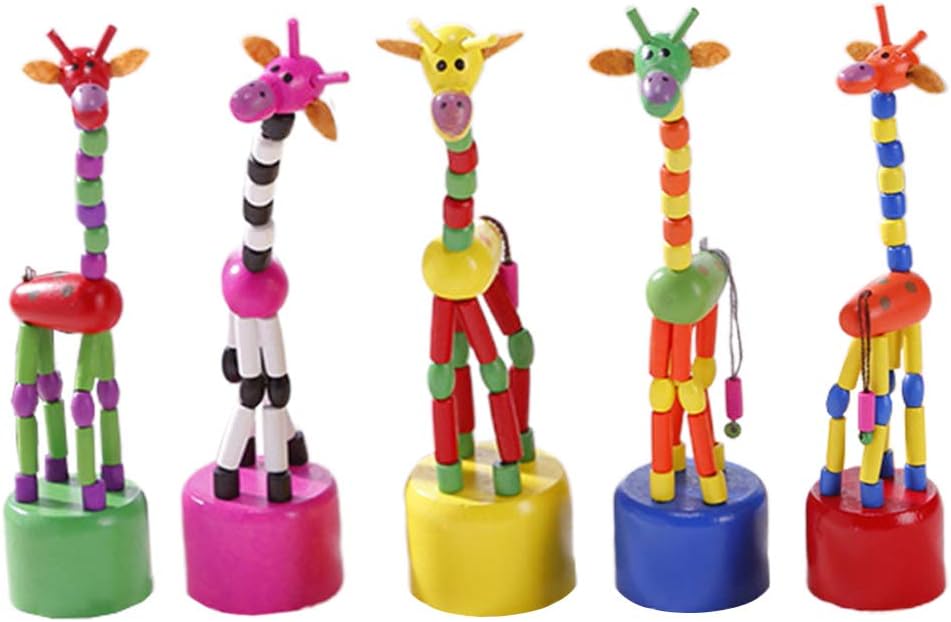 STOBOK 5Pcs Wooden Giraffe Figurine Toy Dancing Rocking Giraffe Finger