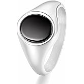 TRUMIUM 18K Gold Plated Signet Rings for Men Women Black Onyx inlay Silver Gold Wedding Bands Lightweight Thick Statement Ring Comfort Fit Size 7-13