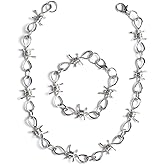 KESOCORAY Punk Gothic Thorns Metal Barbed Wire Chain Necklace Bracelet Silver Jewelry for Men Women