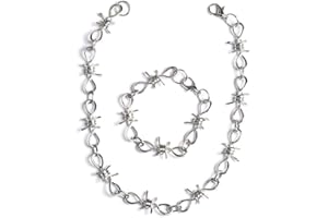 KESOCORAY Punk Gothic Thorns Metal Barbed Wire Chain Necklace Bracelet Silver Jewelry for Men Women