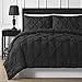 Double Needle Durable Stitching Comfy Bedding 3-piece Pinch Pleat Comforter Set All Season Pintuck Style (Full, Black)