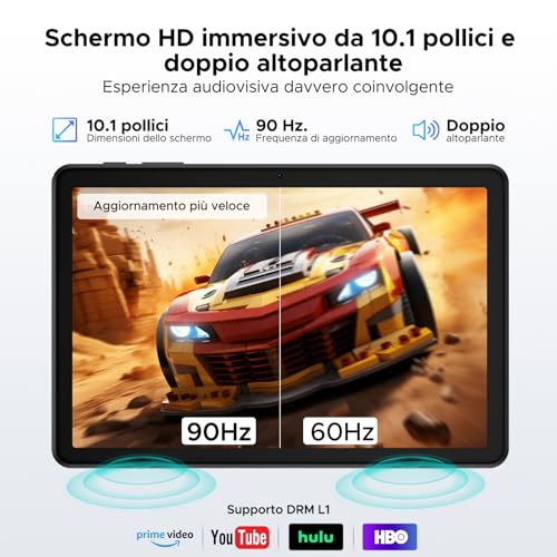 Luzglo P10 Android 16 Tablet 10 Pollici, 48GB RAM+128GB ROM/2TB TF, Gemini AI, 90Hz, 7000mAh, WiFi 5, Face ID, OTG, Jack 3,5 mm, Widevine L1, Tablet con Tastiera e Penna, Nero