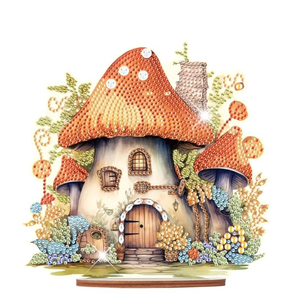 5D DIY Mushroom House Painting Kit I Top Fantasy Art Kit with Rhinestones I DIY Craft Kit with Decorative Diamond Art for Side Table Décor & Acrylic Stand Craft I for Adults & Beginners I Easy to Use